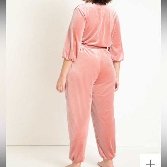 ELOQUII Like Pink Velvet Balloon Sleeves V-Neck Tie Waist Jumpsuit NWT 22-24 - Picture 6 of 16